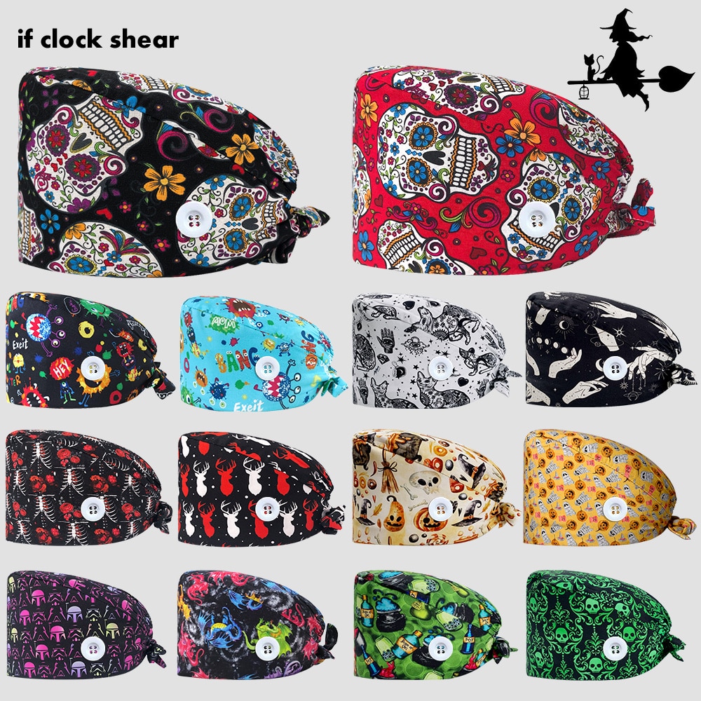 UniScrubs Caps Adjustable Pure Cotton Scrub Nurse HatsSweatband Adjustable Elastic Multicolor Dentist Work Hats Summ